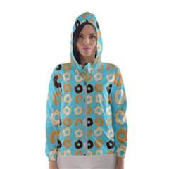 Donuts Pattern With Bites Bright Pastel Blue And Brown Women s Hooded Windbreaker by genx