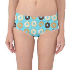 Donuts Pattern With Bites Bright Pastel Blue And Brown Mid-waist Bikini Bottoms by genx