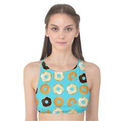 Donuts Pattern With Bites Bright Pastel Blue And Brown Tank Bikini Top by genx