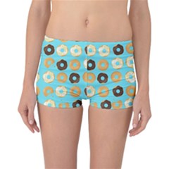 Donuts Pattern With Bites Bright Pastel Blue And Brown Reversible Boyleg Bikini Bottoms by genx