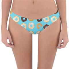 Donuts Pattern With Bites Bright Pastel Blue And Brown Reversible Hipster Bikini Bottoms by genx