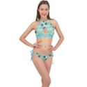 Donuts Pattern With Bites bright pastel blue and brown Cross Front Halter Bikini Set View1