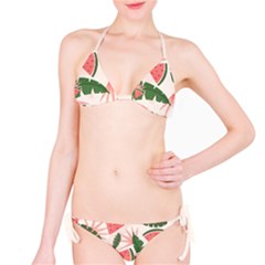 Tropical Watermelon Leaves Pink And Green Jungle Leaves Retro Hawaiian Style Classic Bikini Set by genx