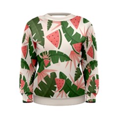 Tropical Watermelon Leaves Pink And Green Jungle Leaves Retro Hawaiian Style Women s Sweatshirt by genx
