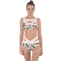 Tropical Watermelon Leaves Pink And Green Jungle Leaves Retro Hawaiian Style Bandaged Up Bikini Set  by genx