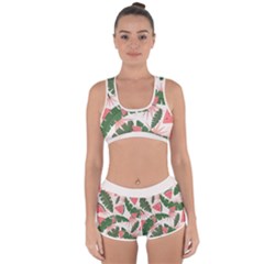 Tropical Watermelon Leaves Pink And Green Jungle Leaves Retro Hawaiian Style Racerback Boyleg Bikini Set by genx