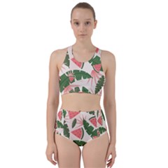 Tropical Watermelon Leaves Pink And Green Jungle Leaves Retro Hawaiian Style Racer Back Bikini Set by genx