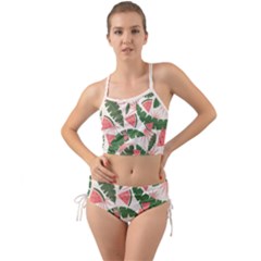 Tropical Watermelon Leaves Pink And Green Jungle Leaves Retro Hawaiian Style Mini Tank Bikini Set by genx