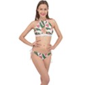 Tropical Watermelon Leaves Pink and green jungle leaves retro Hawaiian style Cross Front Halter Bikini Set View1