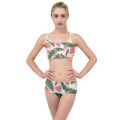 Tropical Watermelon Leaves Pink And Green Jungle Leaves Retro Hawaiian Style Layered Top Bikini Set by genx
