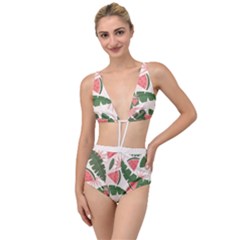 Tropical Watermelon Leaves Pink And Green Jungle Leaves Retro Hawaiian Style Tied Up Two Piece Swimsuit by genx