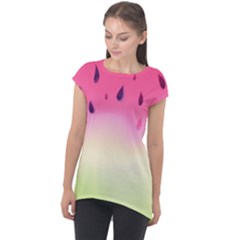 Watermelon Pastel Gradient Pink Watermelon Pastel Gradient Cap Sleeve High Low Top by genx