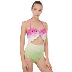 Watermelon Pastel Gradient Pink Watermelon Pastel Gradient Scallop Top Cut Out Swimsuit by genx