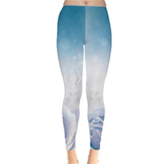 Beautiful Floral Design In Soft Blue Colors Leggings  by FantasyWorld7
