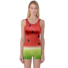 Juicy Paint Texture Watermelon Red And Green Watercolor One Piece Boyleg Swimsuit by genx