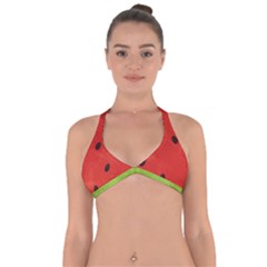 Juicy Paint Texture Watermelon Red And Green Watercolor Halter Neck Bikini Top by genx