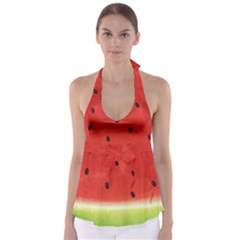 Juicy Paint Texture Watermelon Red And Green Watercolor Babydoll Tankini Top by genx