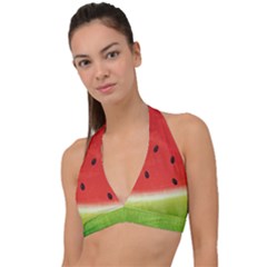 Juicy Paint Texture Watermelon Red And Green Watercolor Halter Plunge Bikini Top by genx