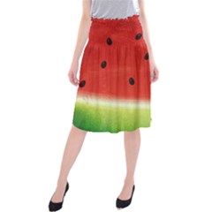 Juicy Paint Texture Watermelon Red And Green Watercolor Midi Beach Skirt by genx