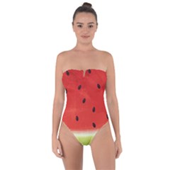 Juicy Paint Texture Watermelon Red And Green Watercolor Tie Back One Piece Swimsuit by genx