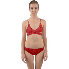 Juicy Paint Texture Watermelon Red And Green Watercolor Wrap Around Bikini Set by genx