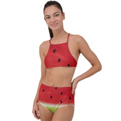 Juicy Paint Texture Watermelon Red And Green Watercolor High Waist Tankini Set by genx
