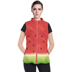 Juicy Paint Texture Watermelon Red And Green Watercolor Women s Puffer Vest by genx