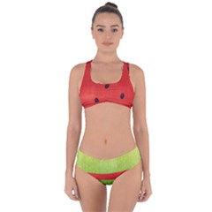 Juicy Paint Texture Watermelon Red And Green Watercolor Criss Cross Bikini Set by genx