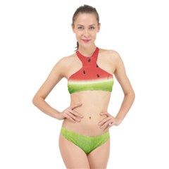 Juicy Paint Texture Watermelon Red And Green Watercolor High Neck Bikini Set by genx