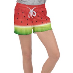 Juicy Paint Texture Watermelon Red And Green Watercolor Women s Velour Lounge Shorts by genx
