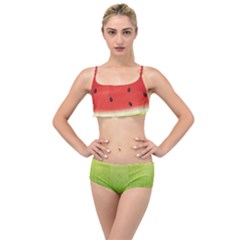 Juicy Paint Texture Watermelon Red And Green Watercolor Layered Top Bikini Set by genx