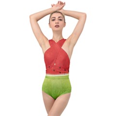 Juicy Paint Texture Watermelon Red And Green Watercolor Cross Front Low Back Swimsuit by genx