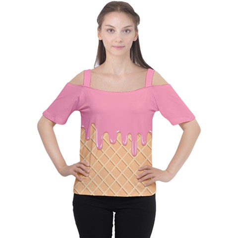 Ice Cream Pink Melting Background With Beige Cone Cutout Shoulder Tee by genx