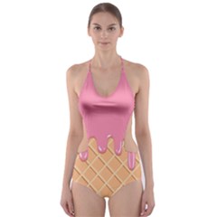Ice Cream Pink Melting Background With Beige Cone Cut-out One Piece Swimsuit by genx