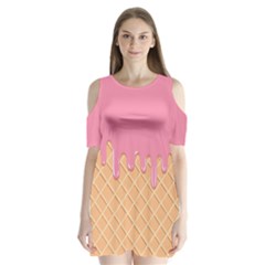 Ice Cream Pink Melting Background With Beige Cone Shoulder Cutout Velvet One Piece by genx
