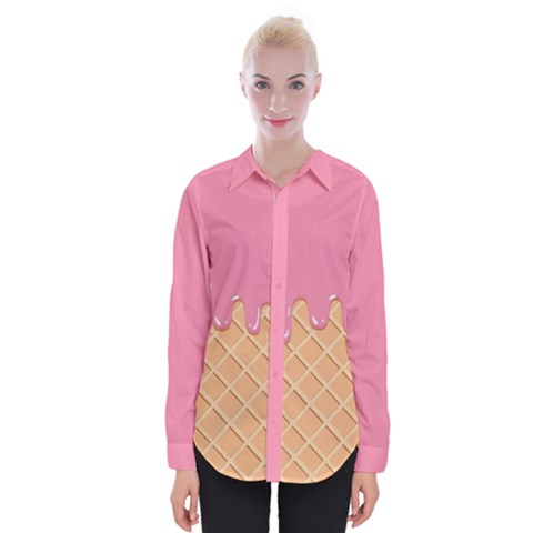 Ice Cream Pink Melting Background With Beige Cone Womens Long Sleeve Shirt by genx