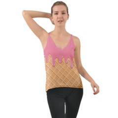 Ice Cream Pink Melting Background With Beige Cone Chiffon Cami by genx