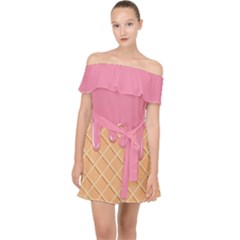 Ice Cream Pink Melting Background With Beige Cone Off Shoulder Chiffon Dress by genx