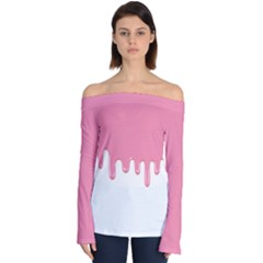 Ice Cream Pink Melting Background Bubble Gum Off Shoulder Long Sleeve Top by genx