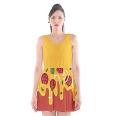 Pizza Topping Funny Modern Yellow Melting Cheese And Pepperonis Scoop Neck Skater Dress by genx