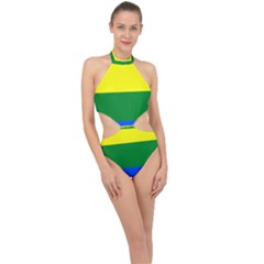 Lgbt Flag Map Of Alberta Halter Side Cut Swimsuit by abbeyz71