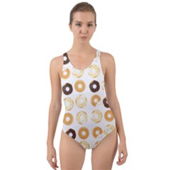 Donuts Pattern With Bites Bright Pastel Blue And Brown Cropped Sweatshirt Cut-out Back One Piece Swimsuit by genx