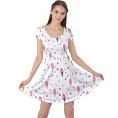 Ice Cream Cones Watercolor With Fruit Berries And Cherries Summer Pattern Cap Sleeve Dress by genx