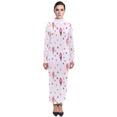 Ice Cream Cones Watercolor With Fruit Berries And Cherries Summer Pattern Turtleneck Maxi Dress by genx