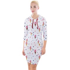Ice Cream Cones Watercolor With Fruit Berries And Cherries Summer Pattern Quarter Sleeve Hood Bodycon Dress by genx