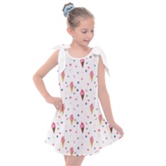 Ice Cream Cones Watercolor With Fruit Berries And Cherries Summer Pattern Kids  Tie Up Tunic Dress by genx