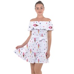 Ice Cream Cones Watercolor With Fruit Berries And Cherries Summer Pattern Off Shoulder Velour Dress by genx