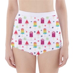 Popsicle Juice Watercolor With Fruit Berries And Cherries Summer Pattern High-waisted Bikini Bottoms by genx