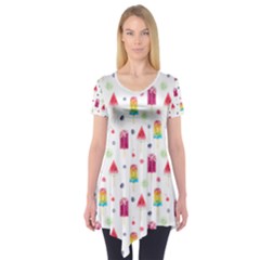 Popsicle Juice Watercolor With Fruit Berries And Cherries Summer Pattern Short Sleeve Tunic  by genx