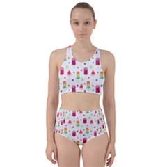 Popsicle Juice Watercolor With Fruit Berries And Cherries Summer Pattern Racer Back Bikini Set by genx